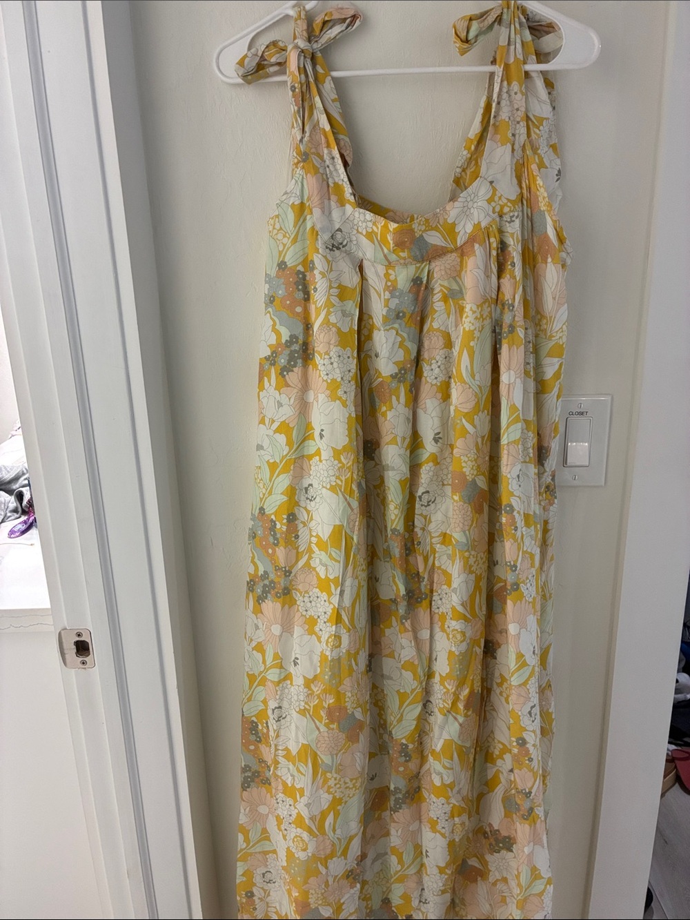 Apiece Apart Yellow Floral Tie-Shoulder Maxi Dress